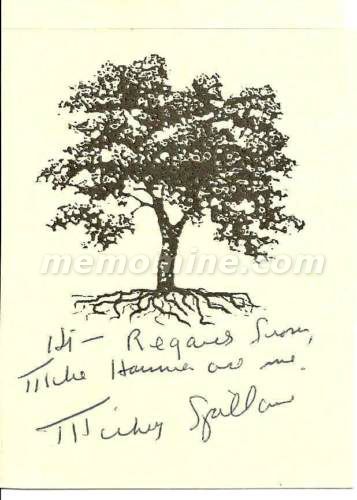 Spillane Mickey SIGNED CARD MIKE HAMMER Original Autograph w/ COA - Click Image to Close